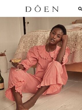 DOEN Pink Ruffled Hickory Blouse Top Shirt